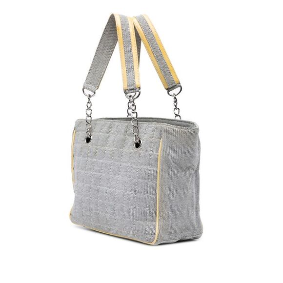 Pre Loved chanel Quilted Canvas Tote Bag Women Gray Tote Bags - Picture 2 of 8